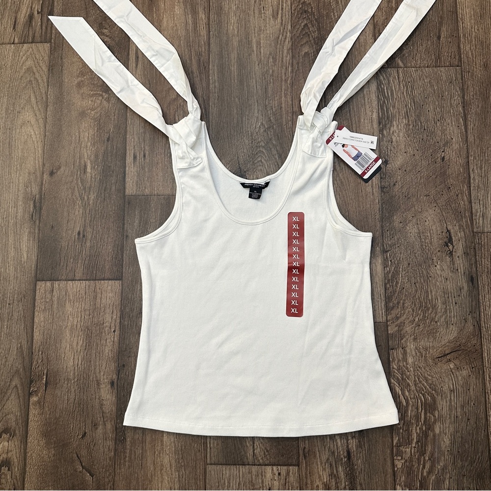 French Connection Ribbed Cotton Bow Tank Top Women’s Size XL White